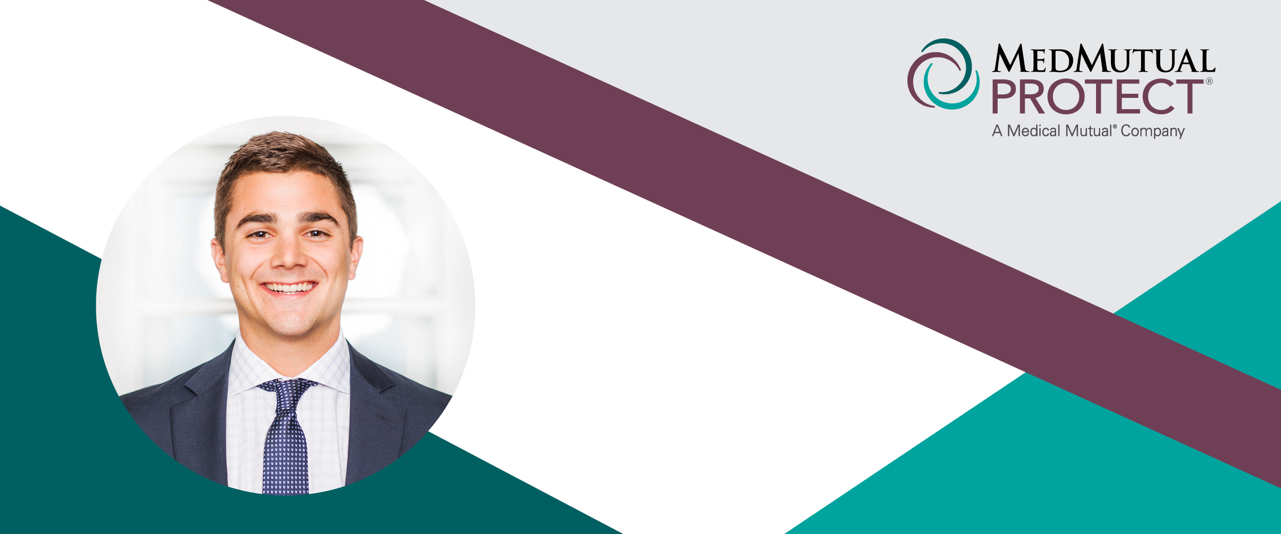 Header image containing a headshot of MedMutual Protect, agent manger, Cameron Daniels.