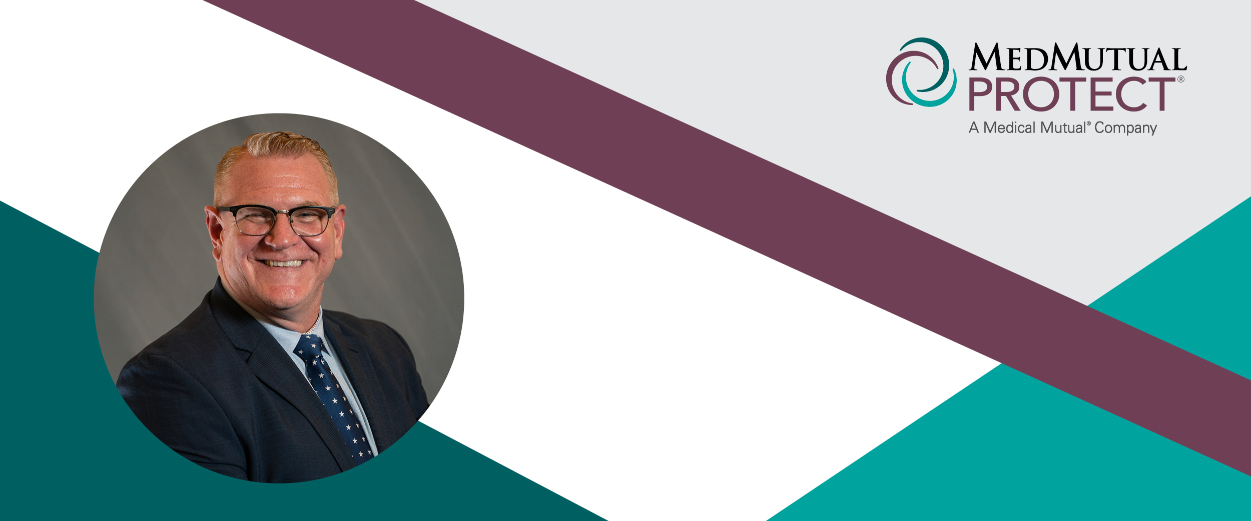 Header image containing a headshot of MedMutual Protect, agent manger, Duncan Broussard.