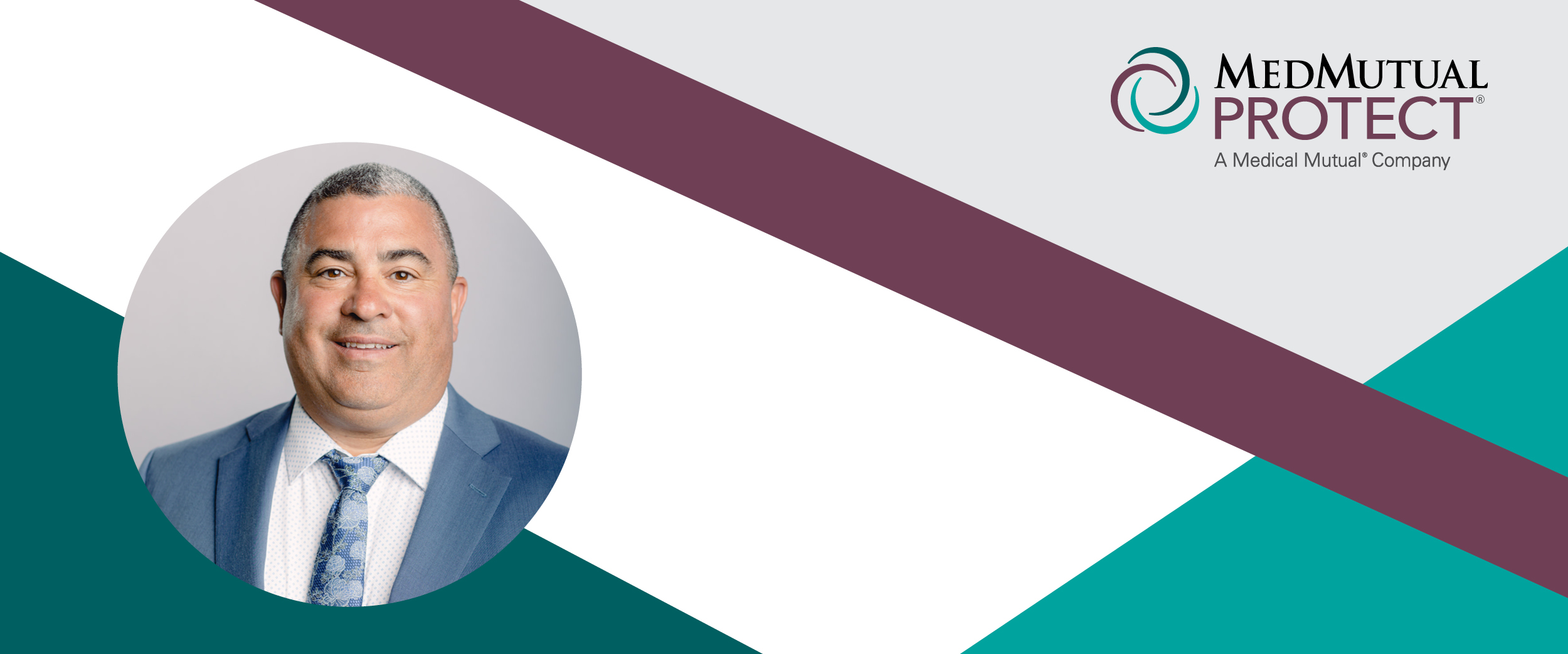 Header image containing a headshot of MedMutual Protect, agent manger, Lawrence Ocon.