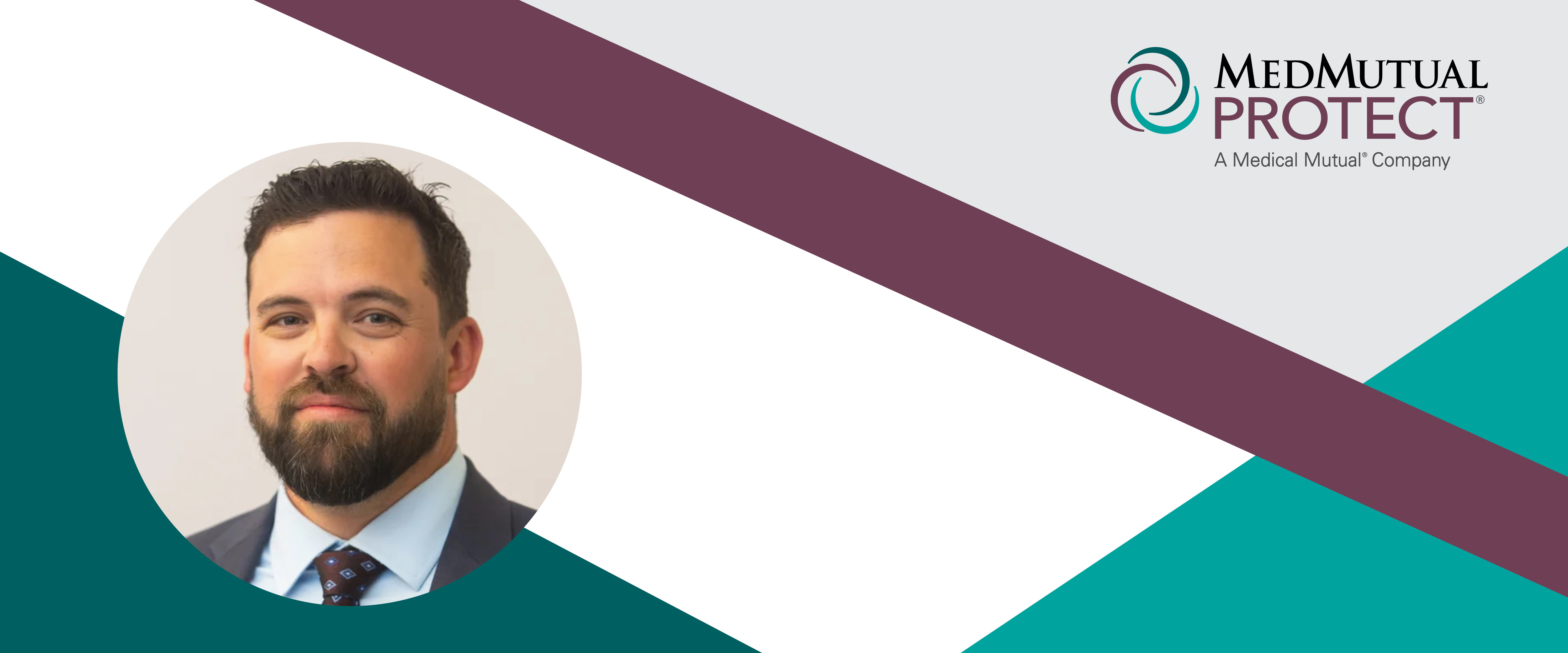 MedMutual Protect header image featuring insurance agent Brian Gray alongside branded geometric graphics, representing trusted insurance guidance and professional member support.