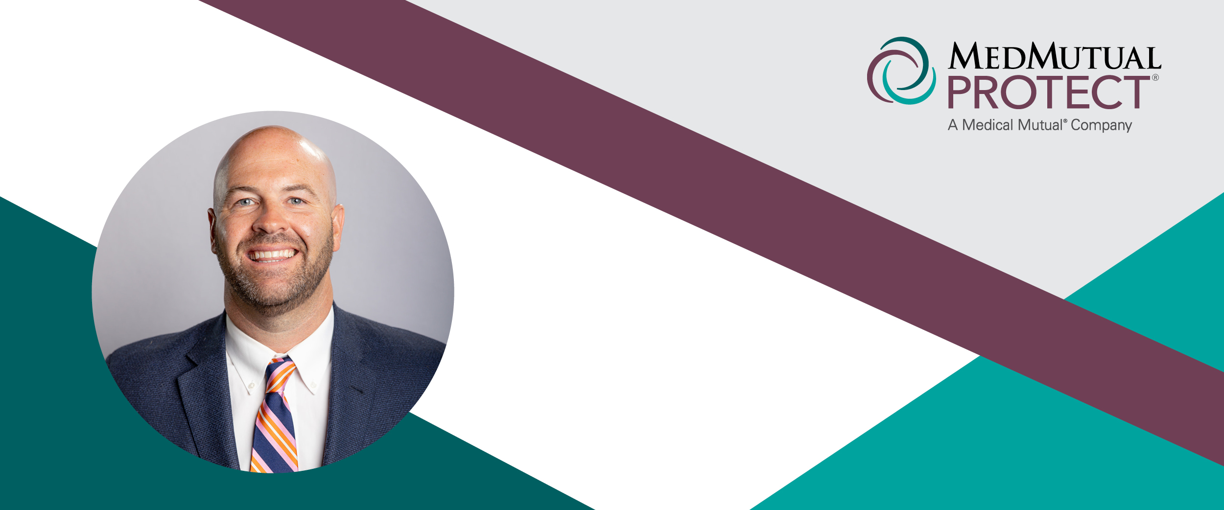 Header image containing a headshot of MedMutual Protect, agent manger, Ryan Kelly.