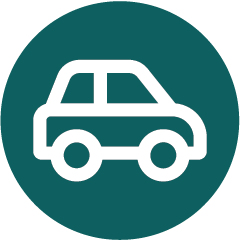 Teal icon of a car.