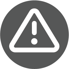Gray icon of a caution symbol.
