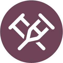 Purple icon of crutches.