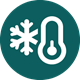 Teal icon of a snowflake and a thermometer.