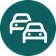 Teal icon of two cars.